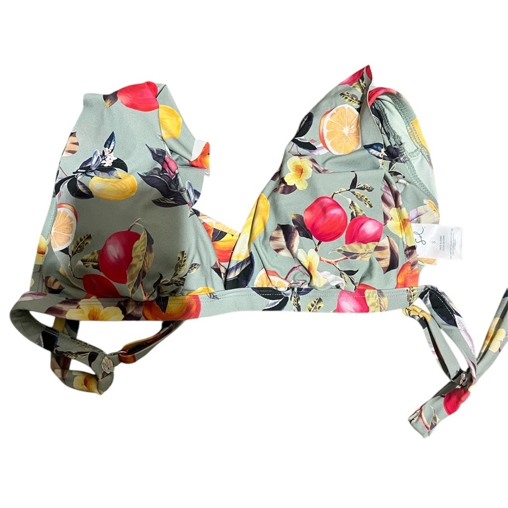 NWOT KONA SOL SOFT RUFFLE TROPICAL FRUIT PRINT BRALETTE BIKINI TOP - Picture 2 of 2